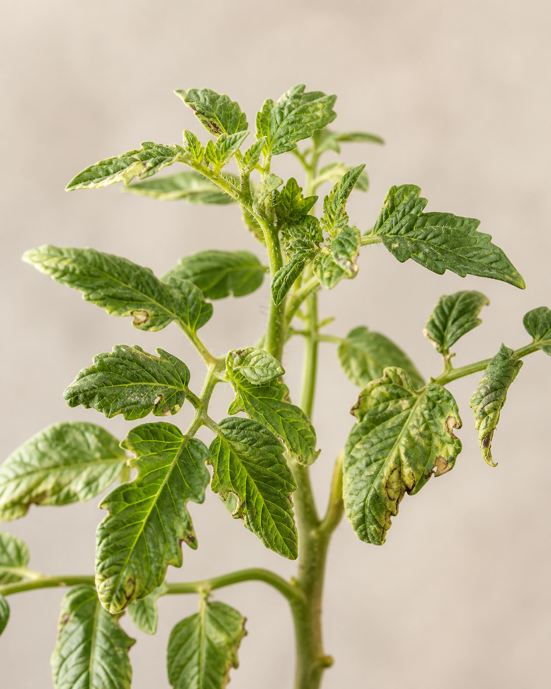 Solanum lycopersicum Showing Tired, Troubled, Stress-Worn Tomato Leaves